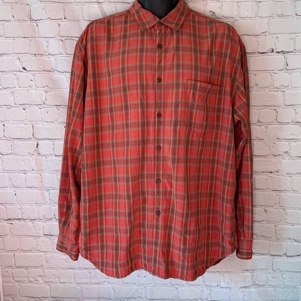 Mens Tommy Bahama 100% Satin Long sleeve plaid button up shirt Size L